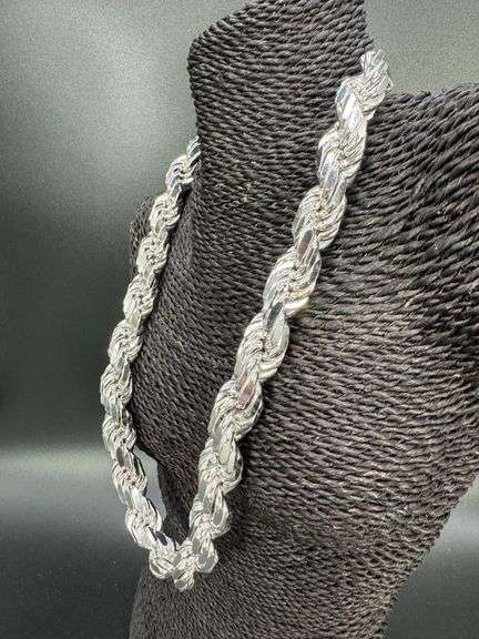 Rhodium Plated Sterling Silver Heavy Diamond-Cut Rope Chain 18mm Solid 925 Italy Necklace 26"