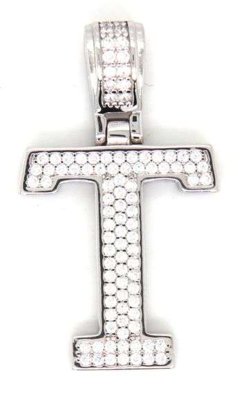 925 Sterling silver Initial T cubic zirconia pendant