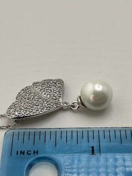 925 Sterling Silver Butterfly Wing Pendant With Drop Pearl And Chain Necklace