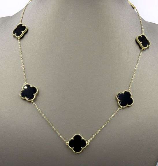 925 Sterling silver 7 clover black onyx link necklace