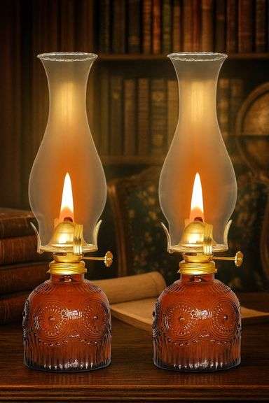 Set of 2 Clear Glass Oil Lamps