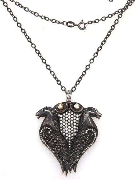 925 Sterling silver diamond double horse pendant on chain