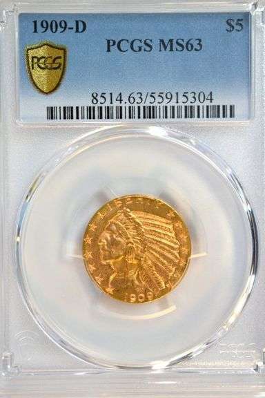 Lovely nearly Gem BU 1909-D $5 Indian Gold Piece. PCGS MS63
