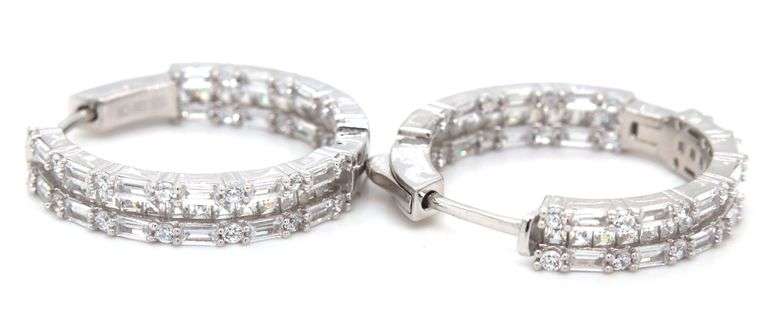 925 Sterling silver 2 row cubic zirconia hoop earrings