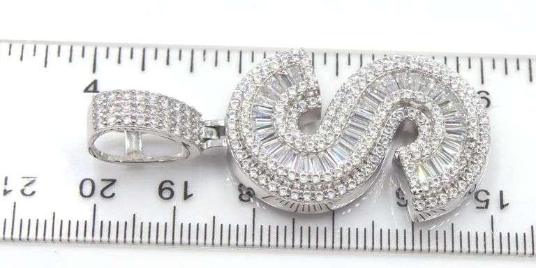 925 Sterling silver Initial S cubic zirconia pendant