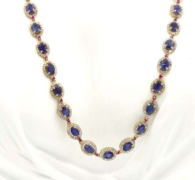 Darling 18.05CTW Oval Shaped Emerald Cut Blue Sapphire & 4.00CTW Round Single Faceted Diamond Tennis