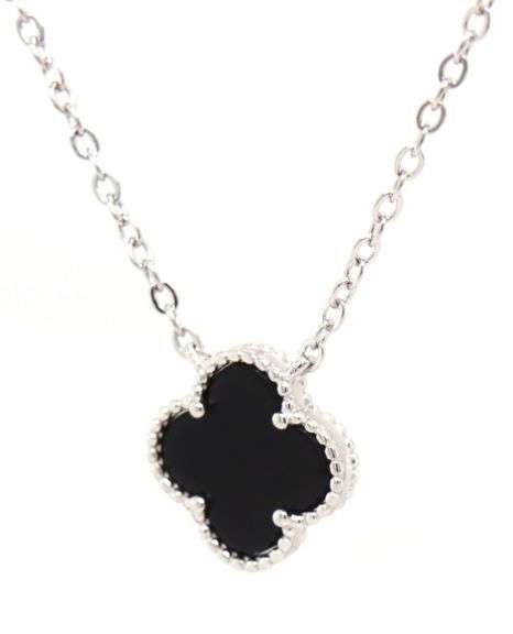 925 Sterling silver 10mm black onyx clover pendant on chain
