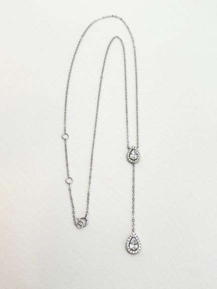 925 Sterling Silver Lariat Pear Shaped CZ Necklace