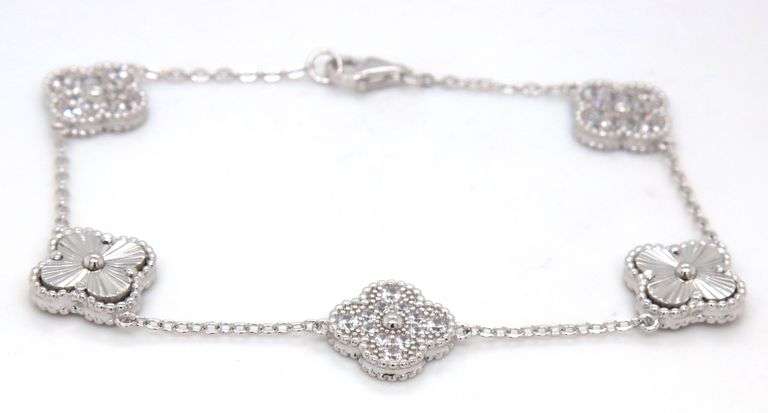 5 Clover cubic zirconia link bracelet in 925 sterling silver