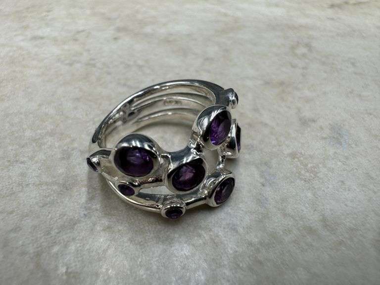 Sterling Silver Natural Gemstone Amethyst Ring Size 6