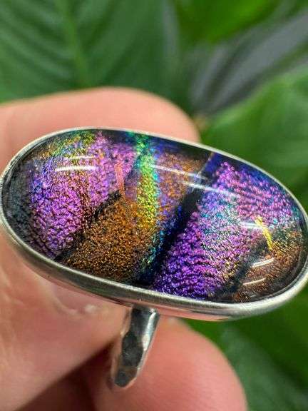 Sterling Silver 925 One of a Kind Dichroic Glass Ring Size 7
