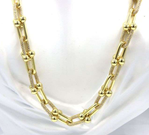 925 Sterling silver U style cubic zirconia chain necklace