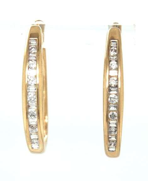 14kt Yellow gold 0.50ctw RBC and Baguette hoop earrings