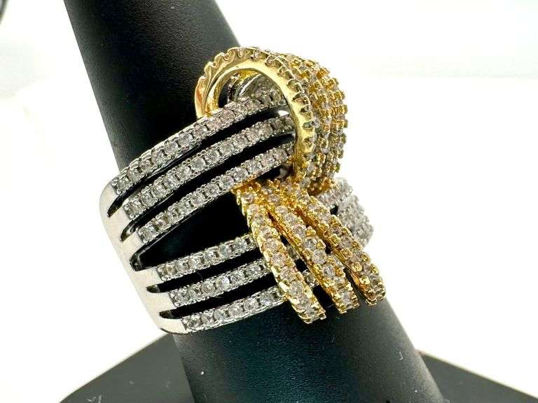 Dazzling Contemporary 14 Kt White and Yellow Gold Plated Simulated Diamond Ring
