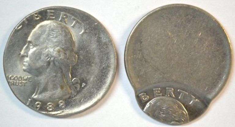 Two dramatic off-center BU Washington Quarters: 1988-P and the other undated