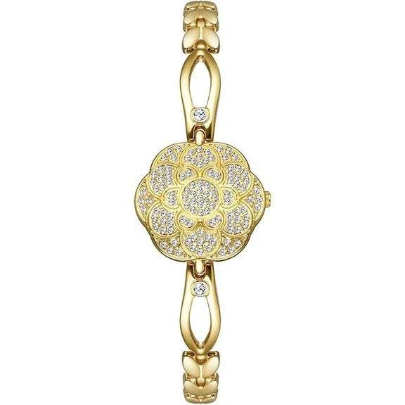 Flower Quartz Watch with Bracelet Band and Crystals