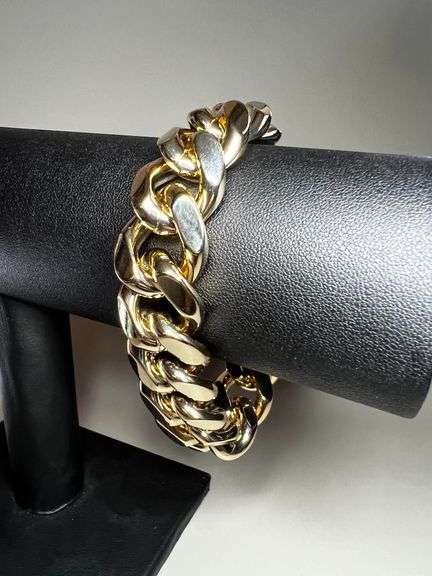 Huge 91.5 Gram 14 Kt Gold Plated Curb Link Bracelet