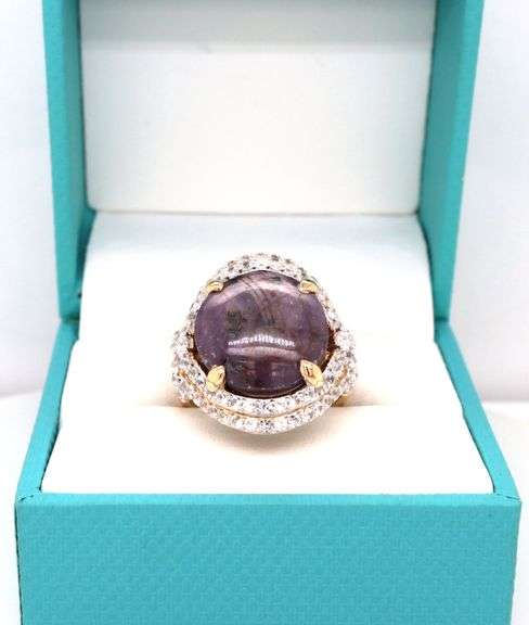 Fabulous Massive 18.51CTS Cabochon-Cut Star Ruby 1.65CTW White Sapphire Ring in 14K Yellow Gold Over