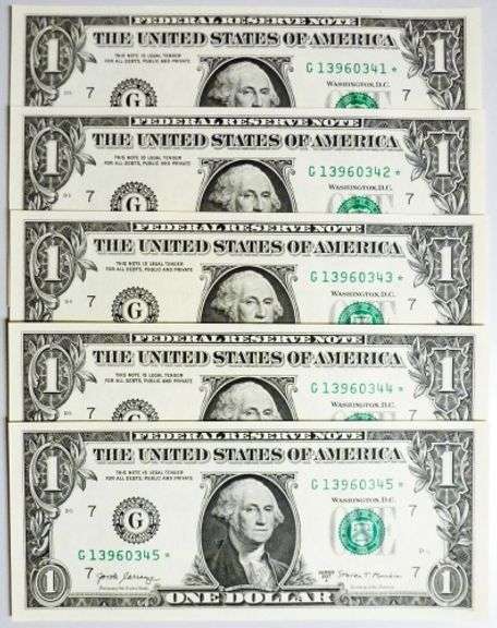 (5) Superb Crisp $1 2017A Star Replacement Notes Chicago-Consecutive!
