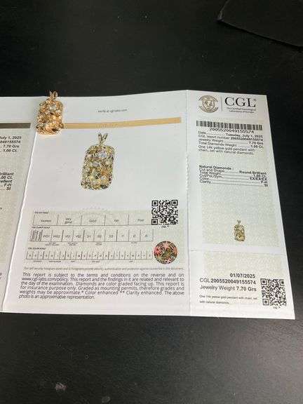 CERTIFIED 14K YELLOW GOLD DIAMOND NUGGET PENDANT