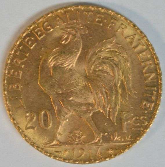 Pristine Superb Gem BU 1914 France 20 Francs Gold Rooster