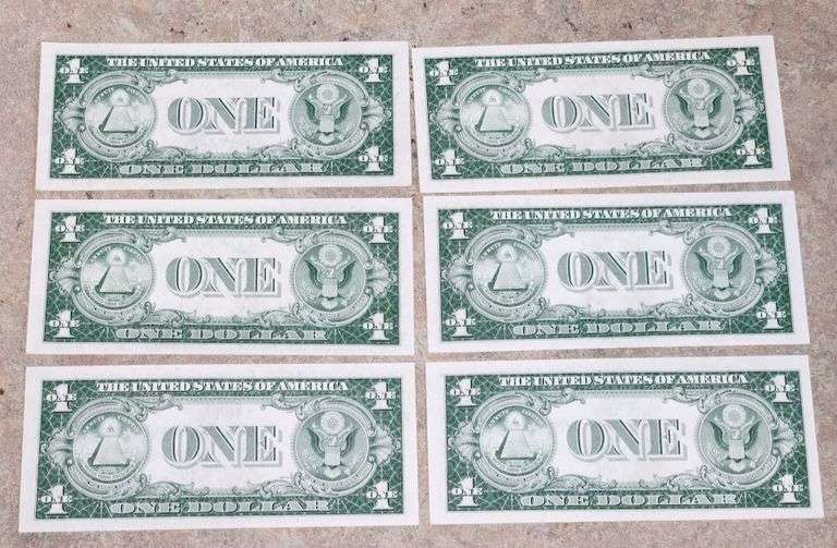 Lot of 6 1935F Silver Certificates, UNC