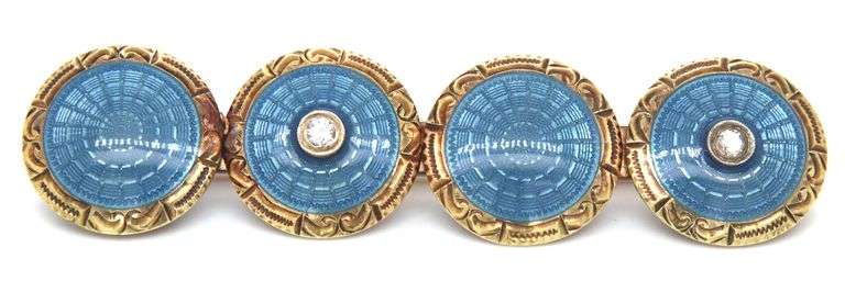 Unique Antique 14K YG & Blue Enamel Bar Brooch
