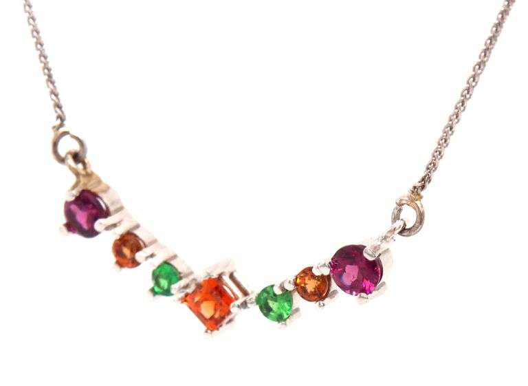 14kt White gold multi color sapphire necklace