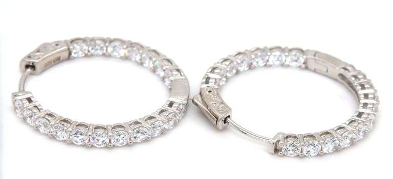925 Sterling silver in/out cubic zirconia hoop earrings