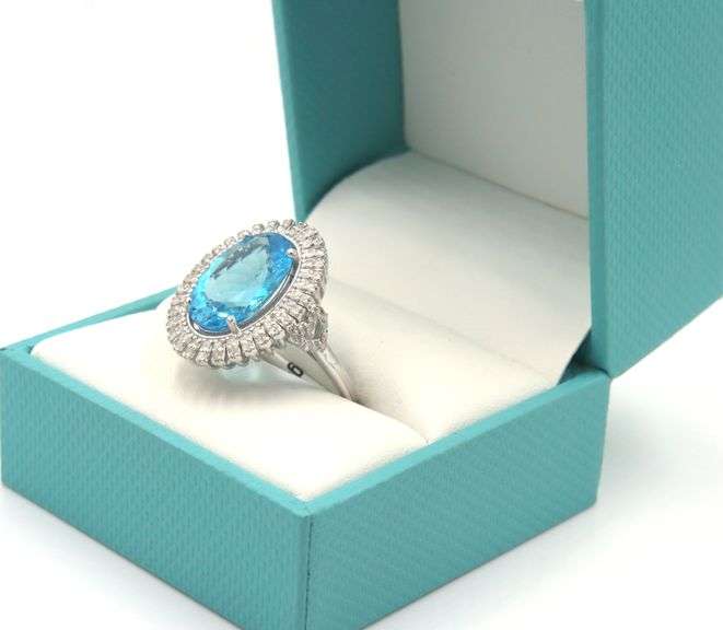 Gorgeous 8.00CTS Oval Faceted Blue Topaz & Diamond in 14KT White Gold Over Sterling Silver
