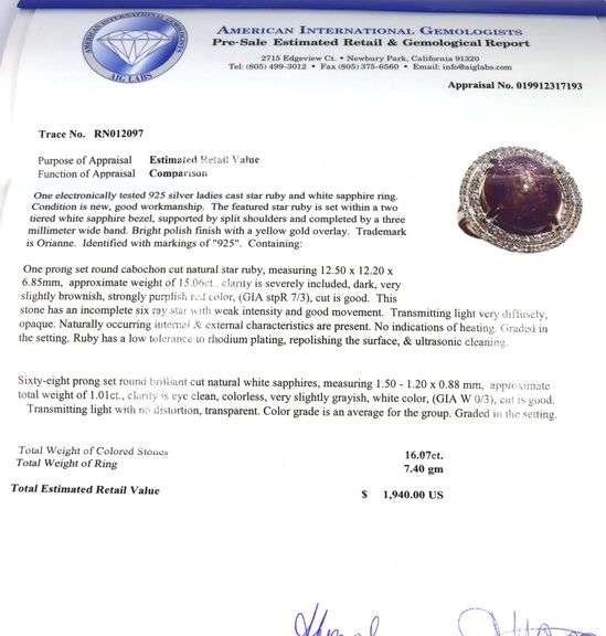 Gorgeous Massive 15.06CTS Round Cabochon-Cut Star Ruby & White Sapphire Ring in 14K Gold Over Sterli