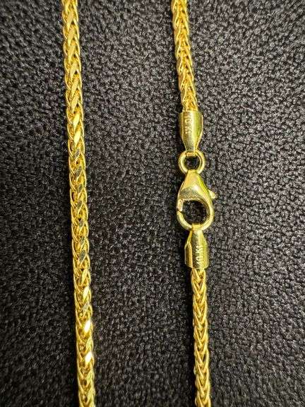 10k Yellow Gold-Hollow Round Braided Wheat Spiga Link Chain 2.2mm Necklace 30"