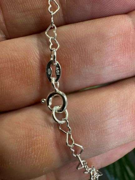 Sterling Silver 925 7mm ID Bracelet Heart Link Chain 6"