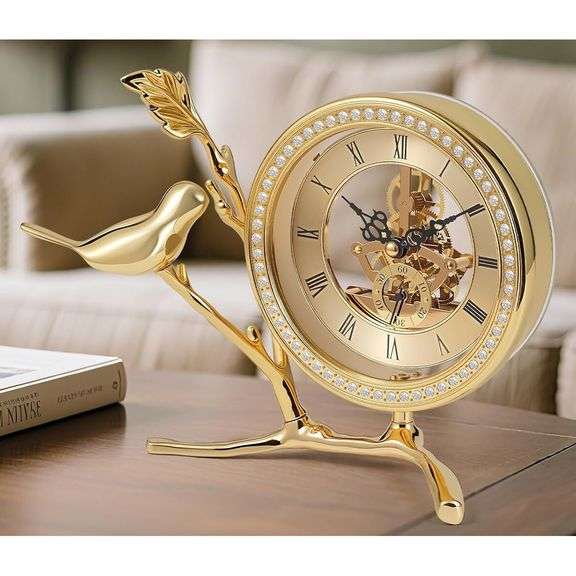 Golden Skeleton Table Clock Quartz Movement