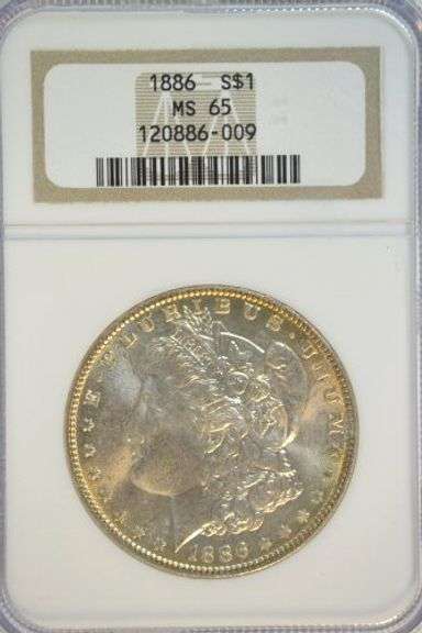 Exceptional Gem BU 1886 Morgan Silver Dollar. Old NGC MS65