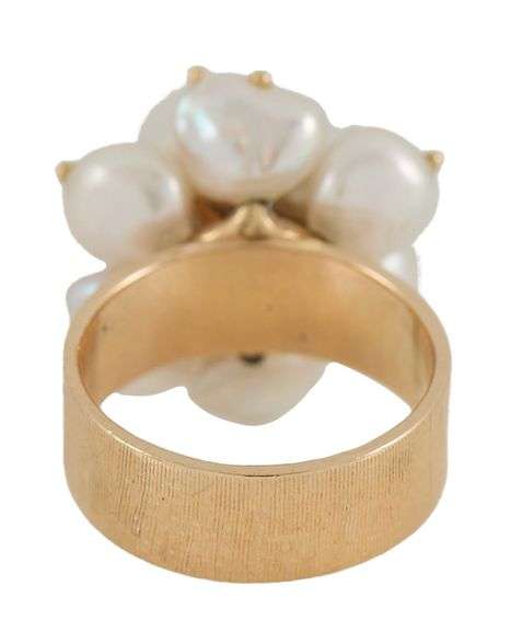 0.40ctw Diamond and Baroque Pearl Cluster Ring in 14K