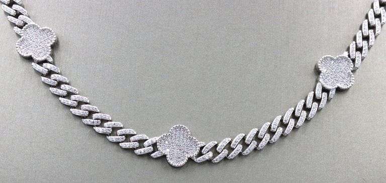 925 Sterling silver cubic zirconia clover link necklace