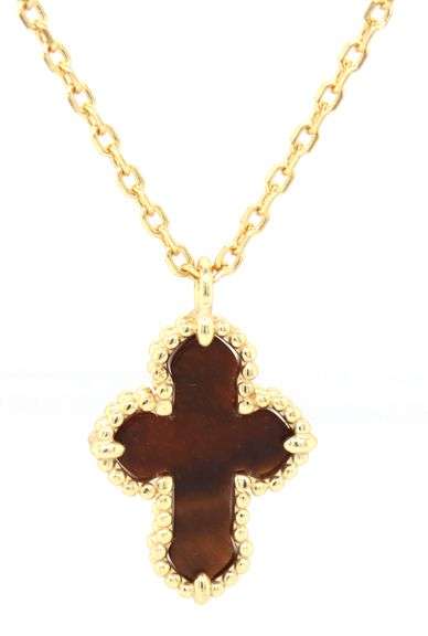 925 Sterling silver tiger of eye cross pendant on chain
