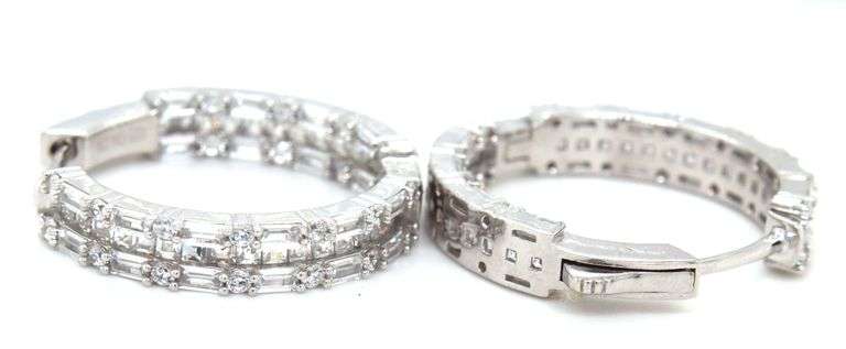 925 Sterling silver double row cubic zirconia hoop earrings