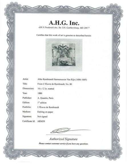 Extremely Rare and Collectible Antique Etching After Rembrandt, c. 1880