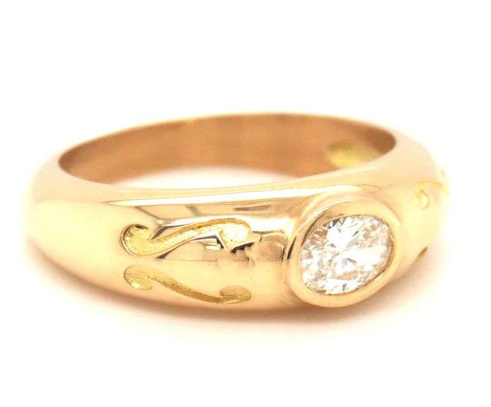Sweet Little 18K YG Bezel Set Oval Diamond Ring