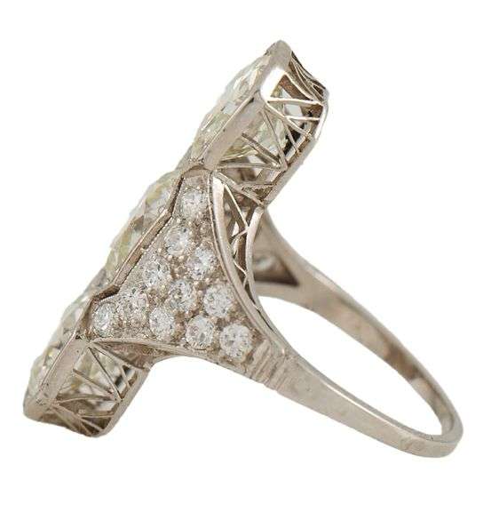 Vintage 5.75ctw European Diamond Art Deco Three Stone Ring in Platinum and Palladium