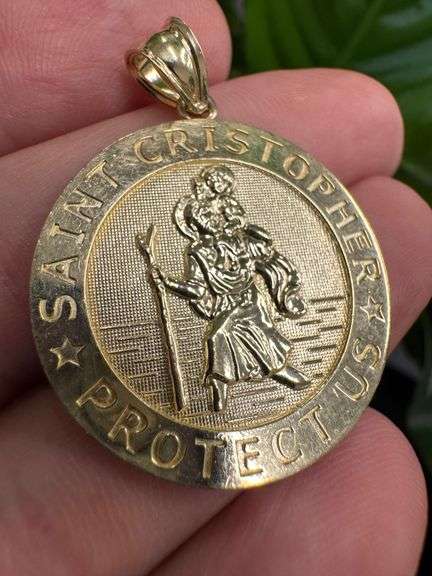 10k Yellow Gold Saint Christopher "Project Us" Pendant Religious Medallion Charm