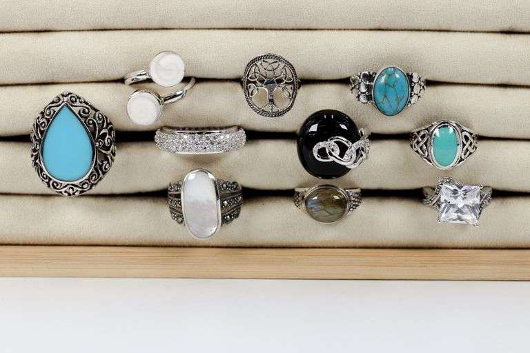 Sterling Silver Curated Ring Assortment Various Sizes & Styles (10 Ring Lot)