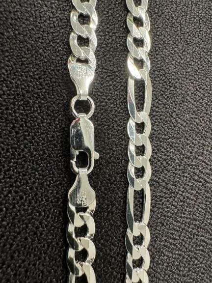 Men's 7mm Solid .925 Sterling Silver Flat Figaro Chain Link Italy Necklace 24"