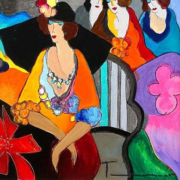 "Gossip" by Itzchak Tarkay (1935-2012)