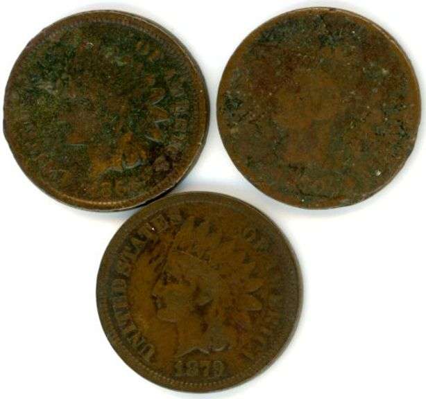 3 Different Early Date Indian Head Cents: 1866, 1870, 1879