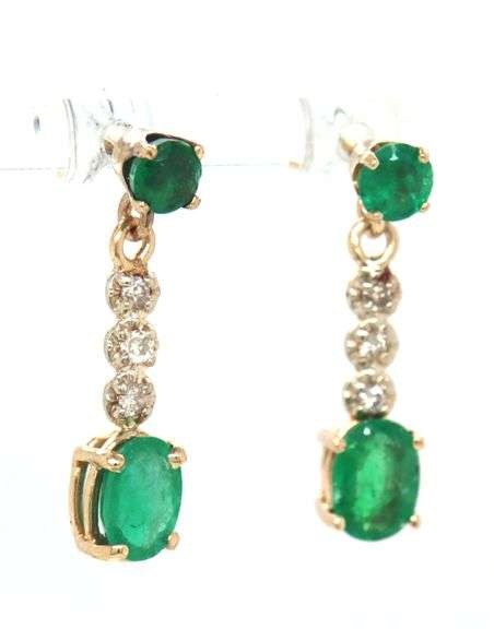 14kt Yellow gold 1.75ctw emerald and diamond dangle earrings