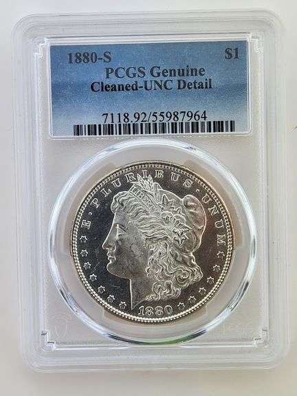 1880-S Morgan Silver Dollar, PCGS UNC Detail-Cleaned