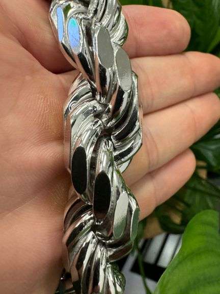 Rhodium Plated Sterling Silver Heavy Diamond-Cut Rope Chain 18mm Solid 925 Italy Necklace 26"